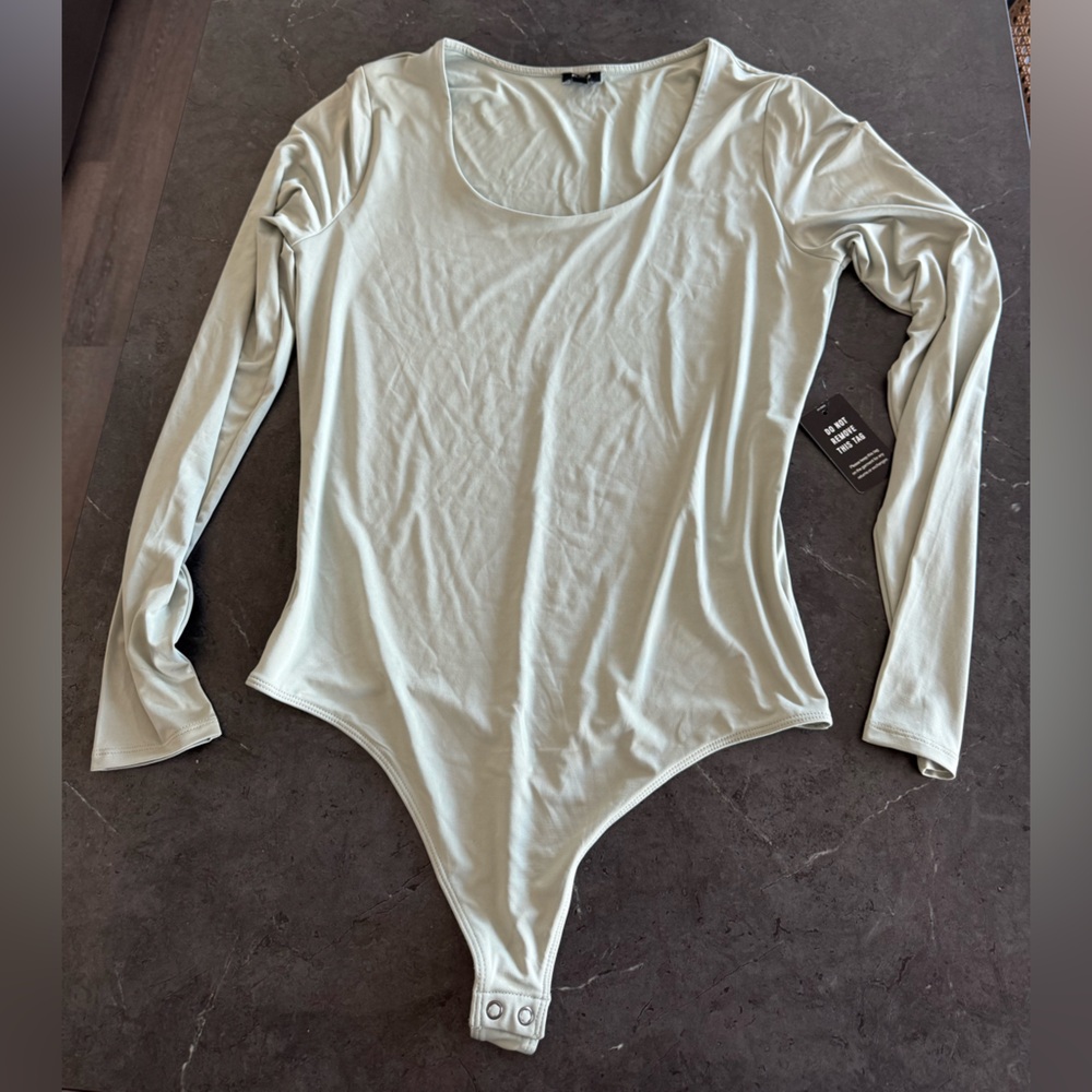 Express Pale Sage Green Long Sleeve Bodysuit